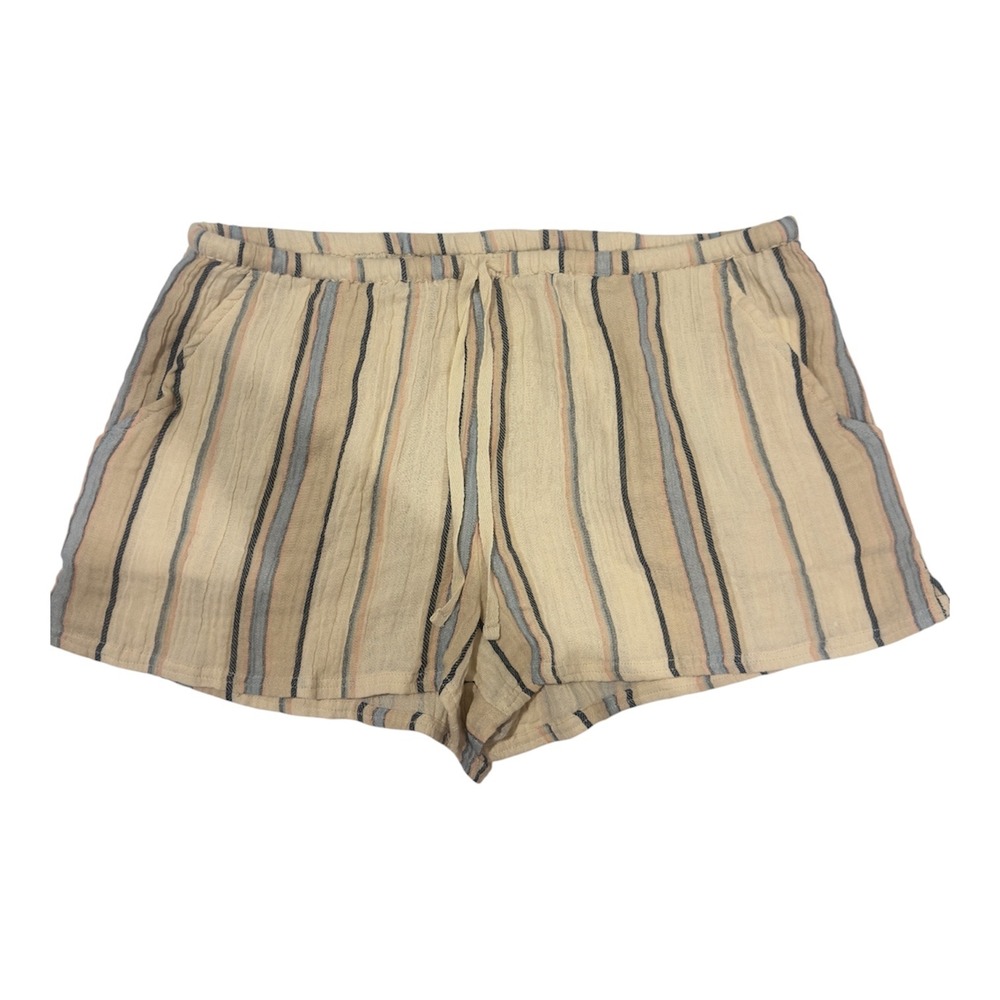 ONeill Easten Striped Cotton Gauze Beach Shorts Cream Blue Tan Womens Large